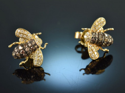 Pretty Bees! H&uuml;bsche Bienen Ohrringe mit Brillanten Gold 750