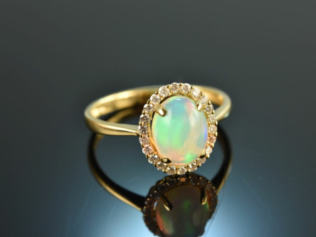 Fine Shine! Wundervoller Opal Brillant Ring Gold 750