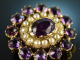 Um 1820! Biedermeier Brosche mit Amethyst und Saatperlen Gold 585