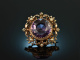 Um 1880! Belle Epoque Brosche mit Amethyst und Saatperlen Rot Gold 333