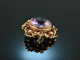 Um 1880! Belle Epoque Brosche mit Amethyst und Saatperlen Rot Gold 333