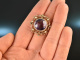 Um 1880! Belle Epoque Brosche mit Amethyst und Saatperlen Rot Gold 333