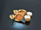 Um 1880! Kameen Ohrringe mit Zuchtperlen und Diamanten Gold 750