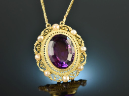 Um 1900! Sch&ouml;nes Collier mit Amethyst und Saatperlen...