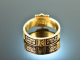 England um 1875! Historischer Wappen Ring mit schwarzem Zieremail Gold 625