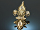 Frankreich um 1890! Fleur des Lis Anh&auml;nger mit Diamant Rosen und Zieremail Gold 750