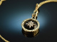 Um 1890! Anh&auml;nger mit Kette Diamantrose schwarzes Zieremail Gold 585