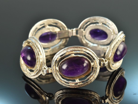 Around 1970! Cool Vintage Statement Bracelet with Amethysts Silver 800
