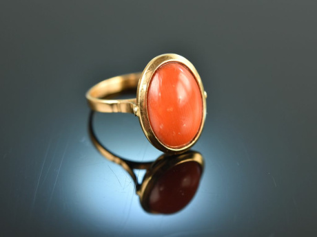 Um 1970! Schlichter Sardegna Korallen Ring Gold 750