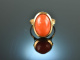 Um 1970! Schlichter Sardegna Korallen Ring Gold 750