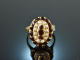 Um 1950! Schöner Granat Ring mit Saatperlen Gold 585