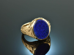 Um 1930! Schwerer Herren Wappen Siegel Ring mit Lapislazuli Gold 585