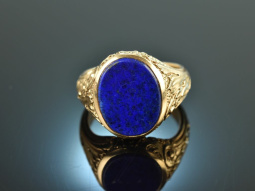 Um 1930! Schwerer Herren Wappen Siegel Ring mit Lapislazuli Gold 585