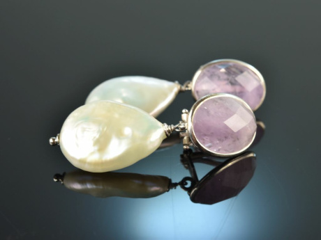 Big Pearls! Gro&szlig;e Ohrringe mit Amethyst und Zuchtperlen Silber 925