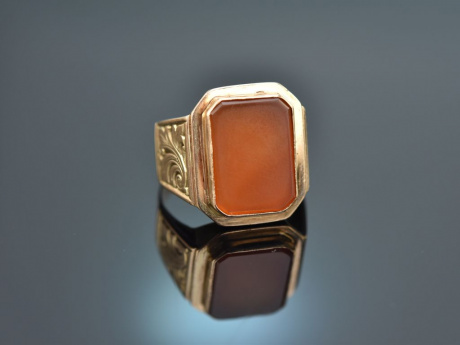 Um 1930! Großer Herren Wappen Siegel Ring mit Karneol Gold 333