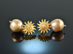 Golden Sun! Barocke Zuchtperlen Tropfen Ohrringe Silber...