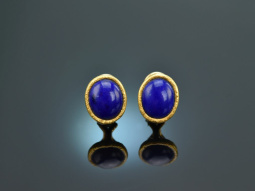 Around 1990! Handmade ear clips with lapis lazuli gold 750