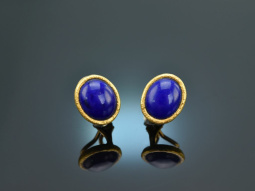 Around 1990! Handmade ear clips with lapis lazuli gold 750