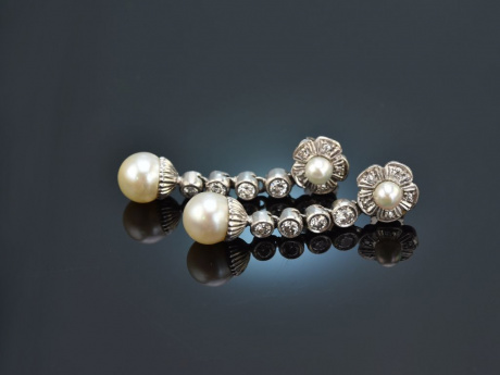 Um 1950! Besonders schöne Ohrringe Diamanten Zuchtperlen Gold 585