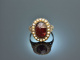 Um 1820! Historischer Granat Ring mit Saatperlen Gold 585
