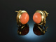 Around 1990! Precious earrings with coral boutons gold 585