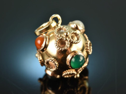Around 1955! Funny ball pendant with quartz and agates...