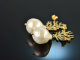 Korallen Riff! Schicke Ohrringe barocke Zuchtperlen Tropfen schwarzes Emaille Silber 925 vergoldet