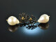 Coral Reef! Chic earrings baroque cultured pearls drops black enamel silver 925 gold plated