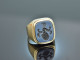 Um 1965! Klassischer Wappen Siegel Ring mit Lagen Achat Gold 333