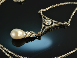 Um 1910! Edles Belle Epoque Collier Diamanten Naturperle...