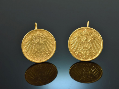 Kaiserreich! H&uuml;bsche M&uuml;nz Trachten Ohrringe 1 Deutsche Mark Silber vergoldet