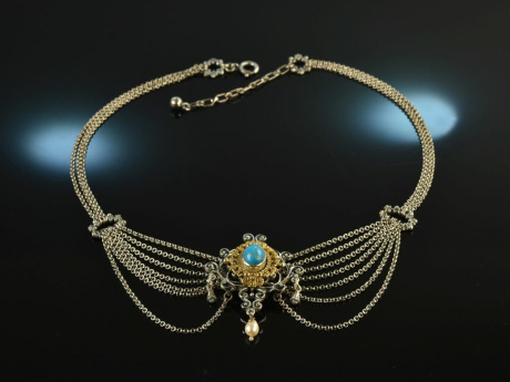 Around 1960! Beautiful traditional dirndl necklace with turquoise silver 835