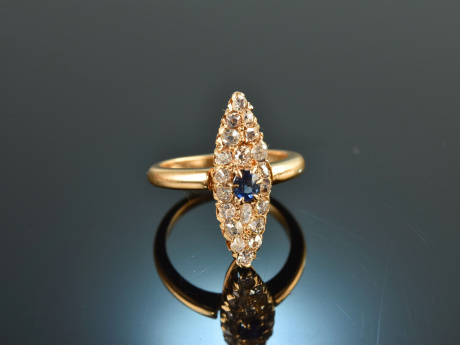 Um 1890! Antiker Marquise Ring mit Diamanten und Saphir...