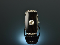 Art Deco around 1920! Noble ring with diamond 0.7 ct Onyx...