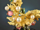 Gross&eacute; Pforzheim 1969! Design brooch with tourmalines and pearls gold 750