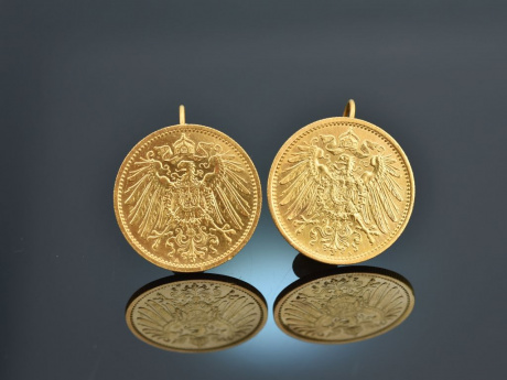 Kaiserreich! H&uuml;bsche M&uuml;nz Trachten Ohrringe 1 Deutsche Mark Silber vergoldet