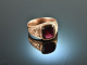 Um 1900! Historischer Ring mit großem Granat Rot Gold 333