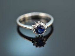 Feines Blau! Klassischer Saphir Brillant Ring Wei&szlig;...