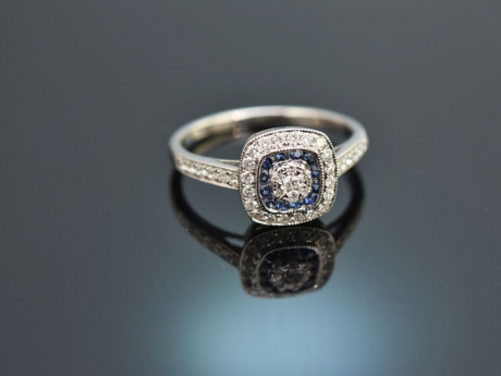 Classy Blue! Sch&ouml;ner Ring mit Saphiren und Brillanten Wei&szlig; Gold 750