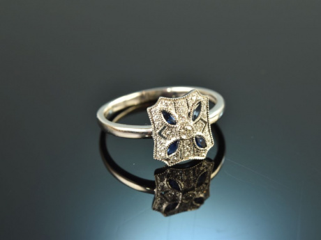 Zeitlos sch&ouml;n! Besonderer Diamant Saphir Ring Wei&szlig; Gold 750