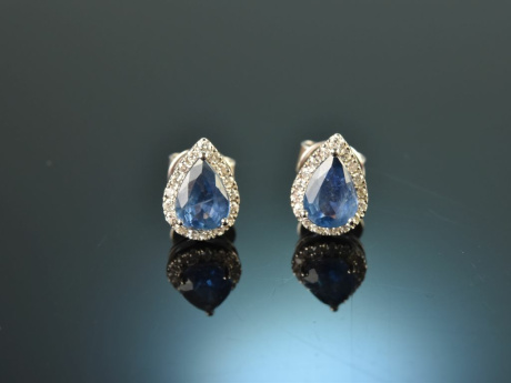 Blue Drops! Klassische Saphir Tropfen Ohrringe mit Brillanten Wei&szlig; Gold 750