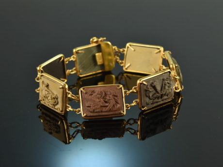 Neapel um 1890! Sch&ouml;nes Lava Kameen Armband Silber vergoldet