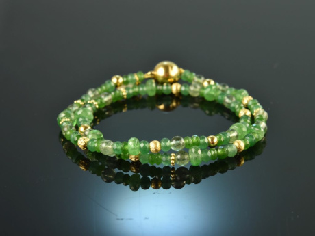 Green meadow! Fancy Armband 2reihig Tsavorith Apatit und gr&uuml;ner Achat Silber 925 vergoldet