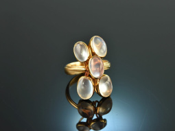 Um 1970! Design Goldschmiede Ring mit Mondstein Gold 750