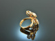 Um 1970! Design Goldschmiede Ring mit Mondstein Gold 750