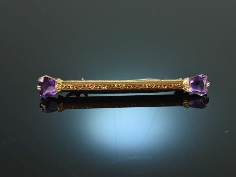 Um 1890! H&uuml;bsche Historismus Brosche mit Amethysten Gold 585