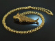 Um 1970! Filigraner Fisch Anhänger mit langer Kette Silber vergoldet