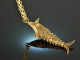 Around 1970! Filigree fish pendant with long chain silver gold plated