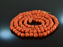 Neapel um 1900! Lange gro&szlig;e Korallen Kette Silber...