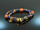 Ancient Chic! Fancy Armband 2reihig Lapislazuli Koralle und Saphir Sterlingsilber 925 vergoldet